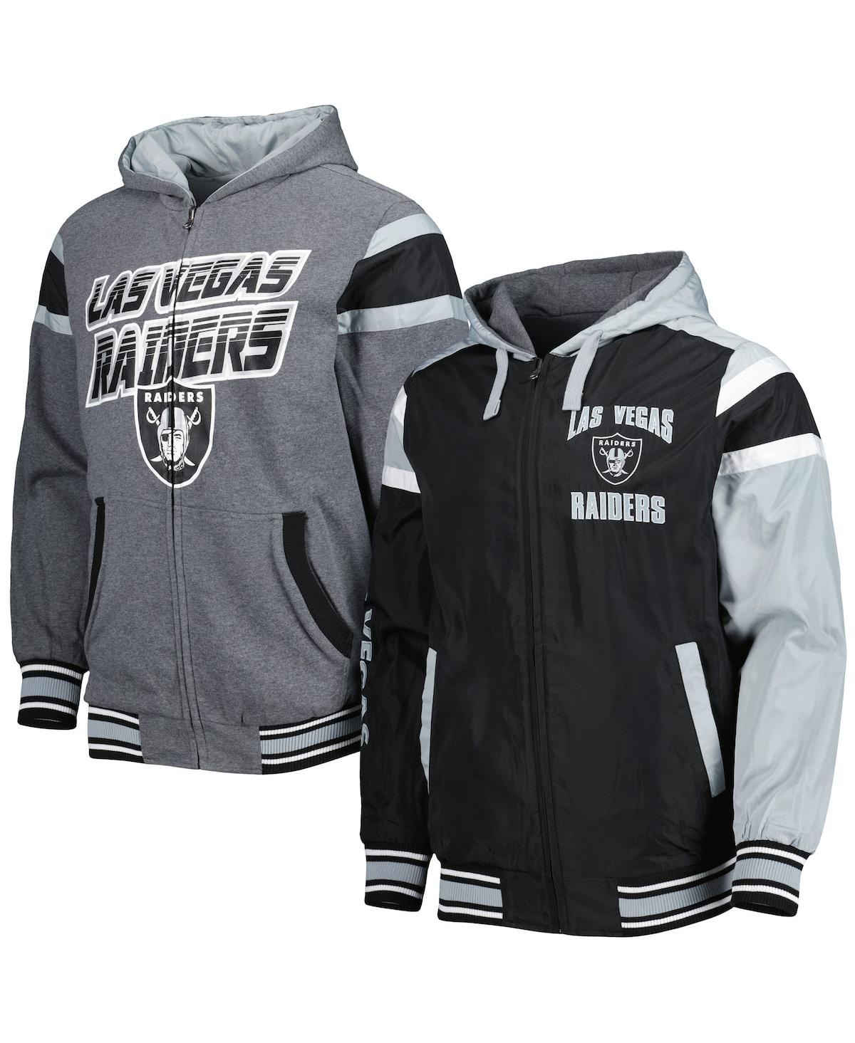 Shop G-iii Sports By Carl Banks Men's  Black, Gray Las Vegas Raiders Extreme Full Back Reversible Hoodie F In Black,gray