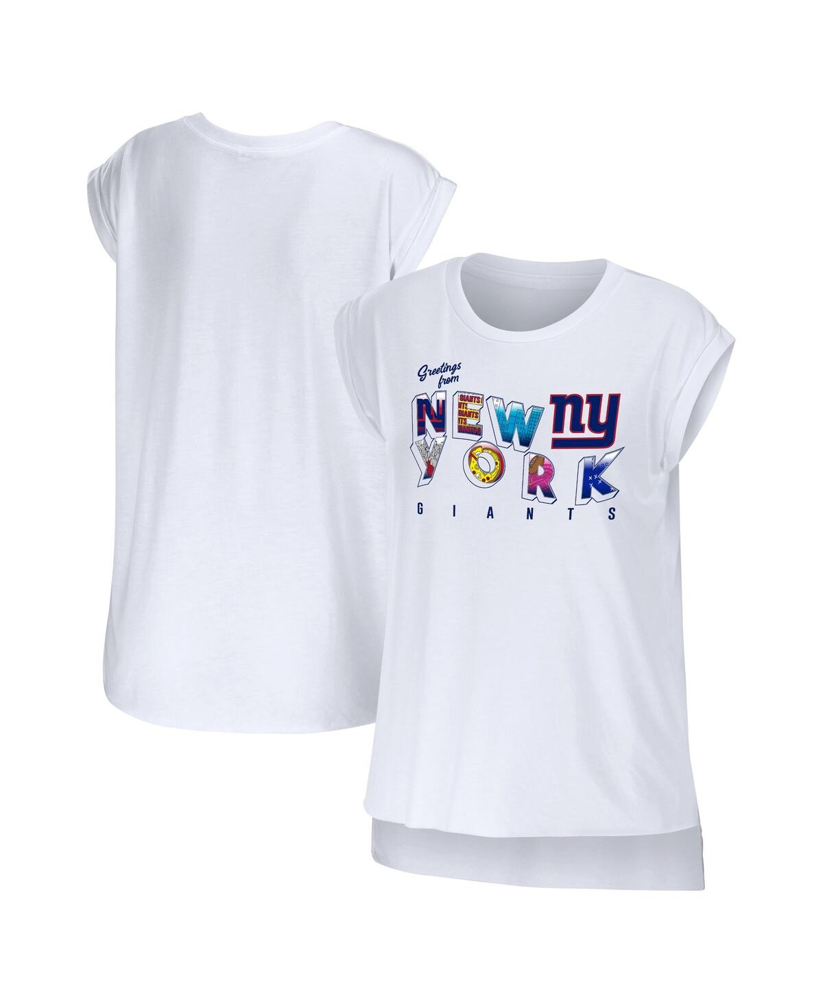 Shop Wear By Erin Andrews Women's  White New York Giants Greetings From Muscle T-shirt