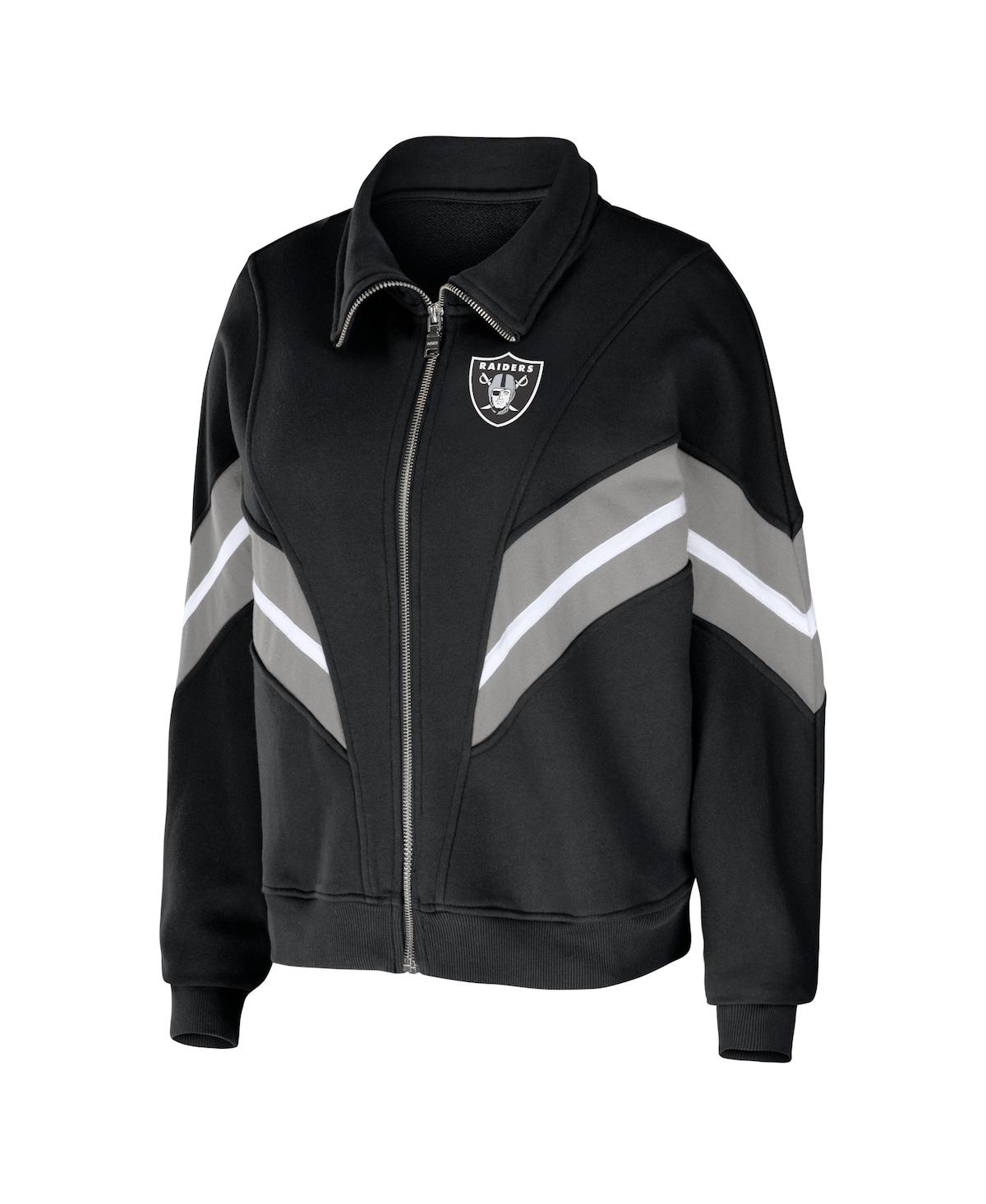 Wear By Erin Andrews Black Las Vegas Raiders Yarn Dye Stripe Full-zip Jacket In Black