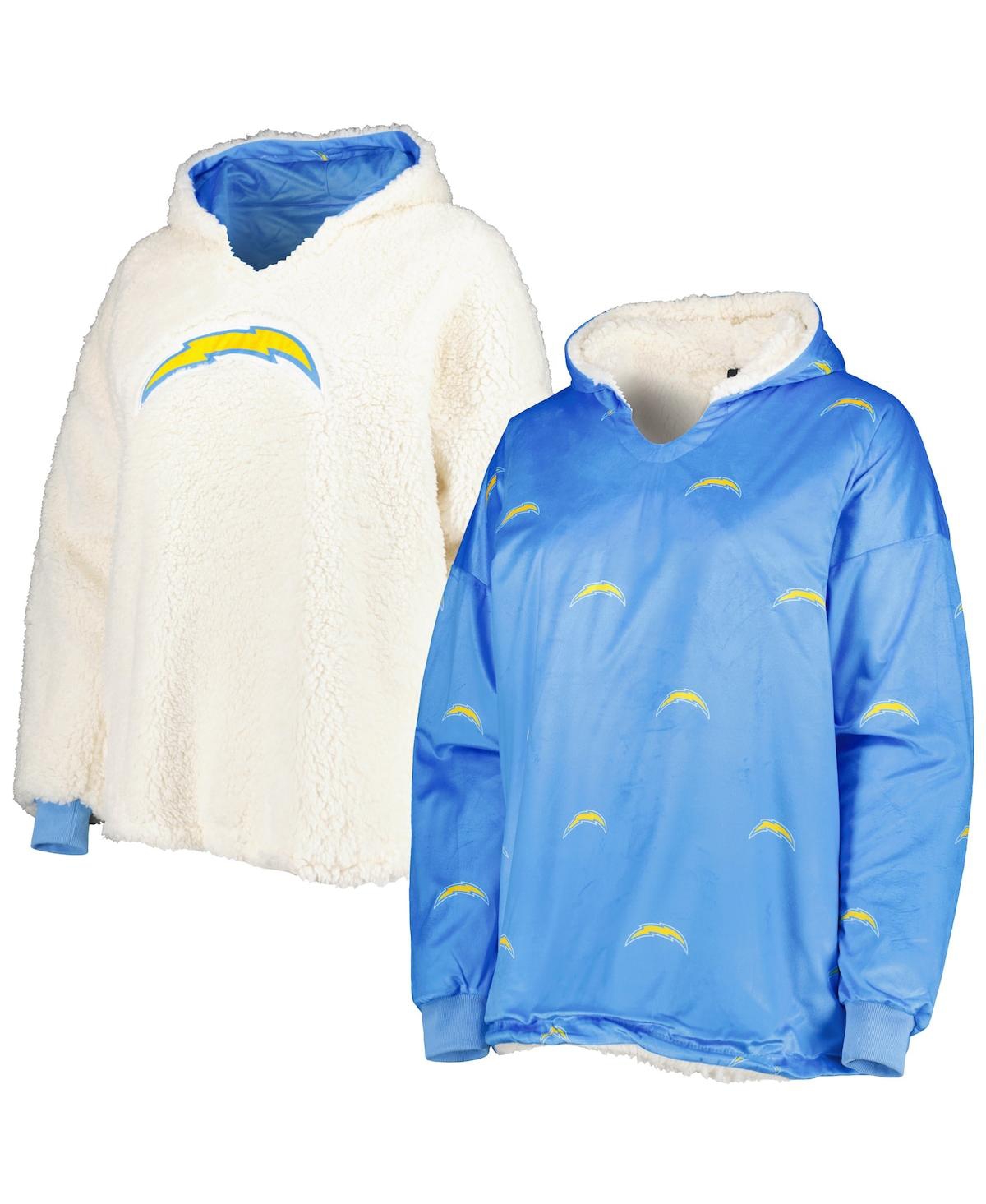 Shop Foco Women's  Powder Blue, White Los Angeles Chargers Repeat Print Reversible Hoodeez In Powder Blue,white