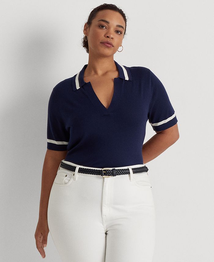 Lauren Ralph Lauren Plus Size Short Sleeve Polo Sweater & Reviews -  Sweaters - Plus Sizes - Macy's