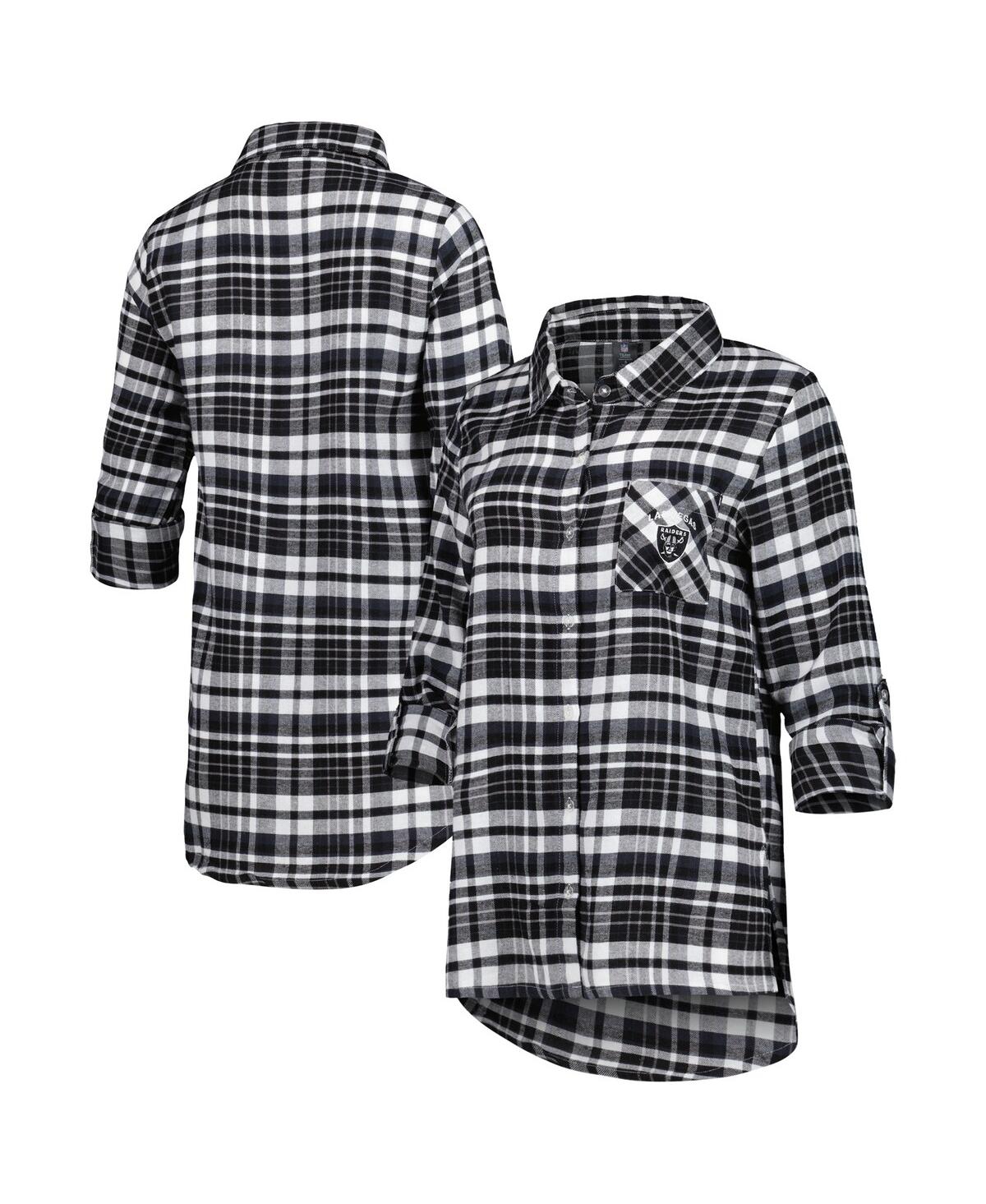 Shop Concepts Sport Women's  Black, Silver Las Vegas Raiders Mainstay Flannel Full-button Long Sleeve Nigh In Black,silver