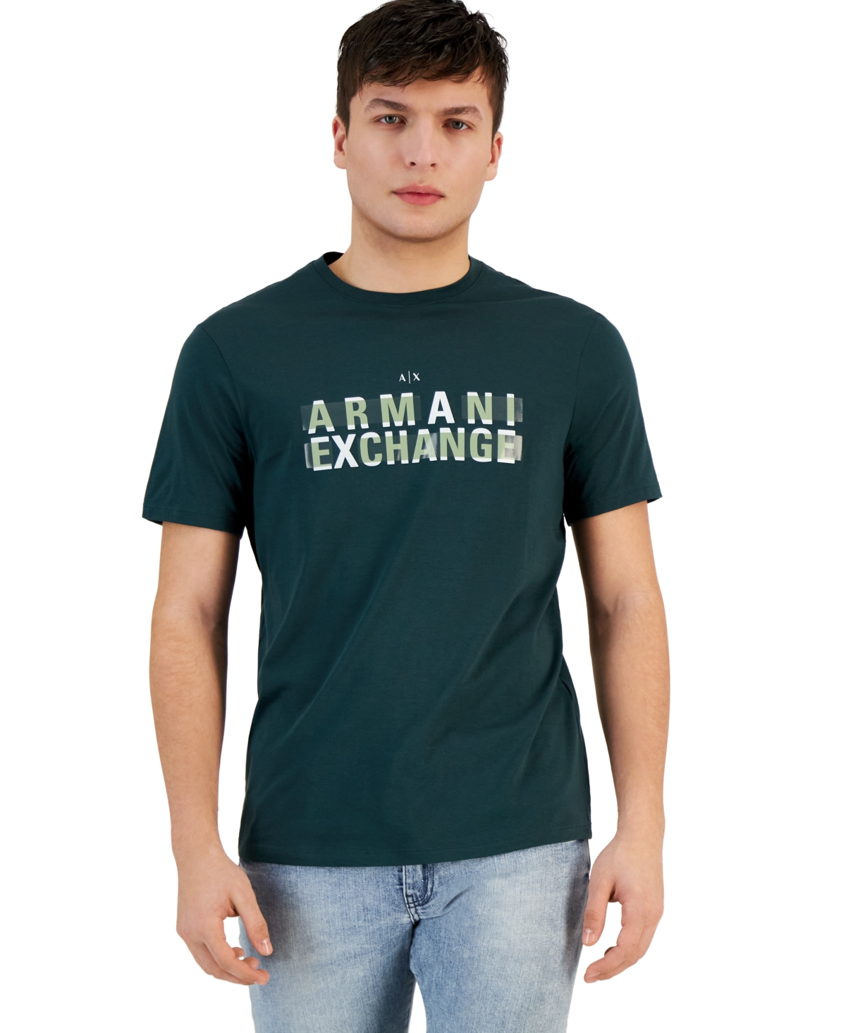 Ax Armani Exchange A X Armani Exchange Men's Bar Logo Crewneck Short-sleeve T-shirt In Green Gables