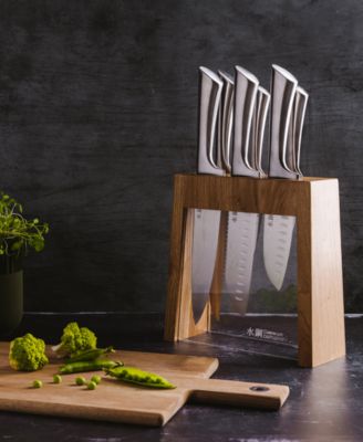 Damashiro Mizu Knife Block Oak Set, 7 Piece