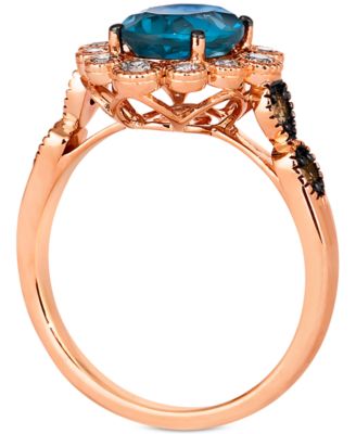 Deep Sea Blue Topaz (1-3/4 ct. t.w.) & Diamond (3/8 ct. t.w.) Halo Ring in 14k Rose Gold