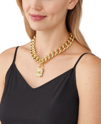 Michael Kors Statement Cubic Zirconia Pave Lock Chain