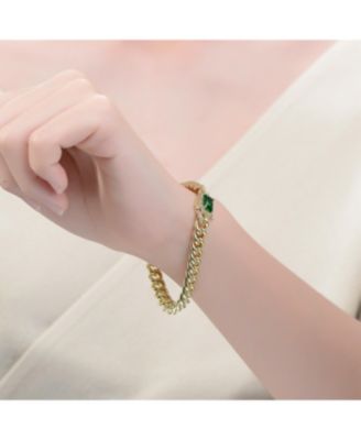 Luxurious Sterling Silver Curb Chain Bracelet with 14k Yellow Gold Plated Cubic Zirconia Halo Cluster