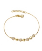 Genevive Sterling Silver 14k Yellow Gold Plated with Cubic Zirconia Pave Heart Stampato Link Bracelet - Gold
