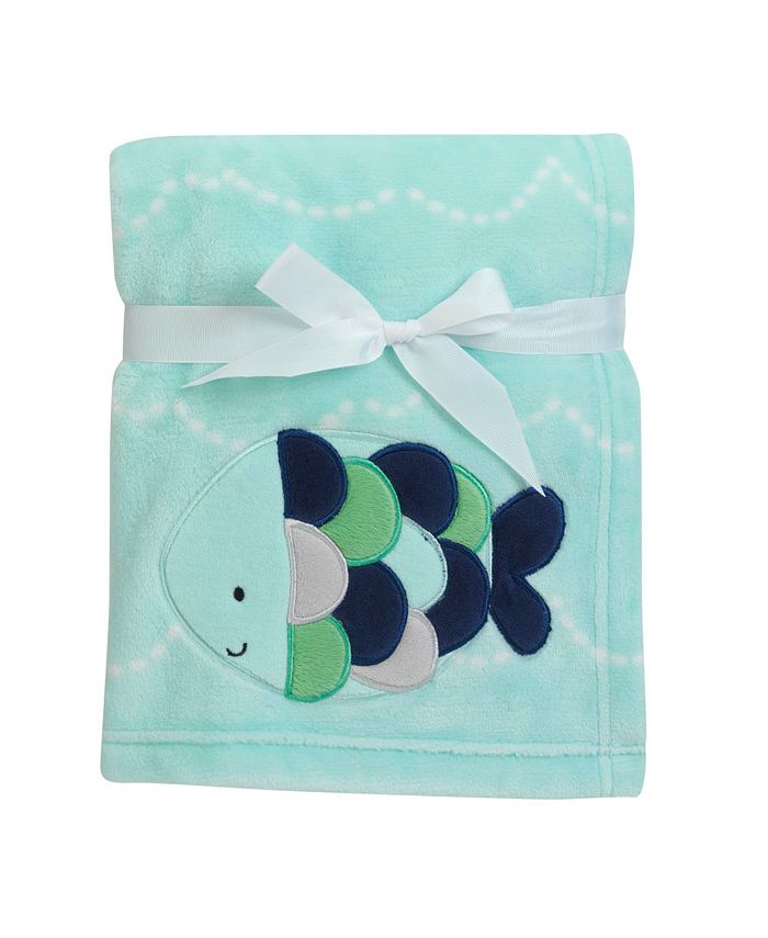 Lambs & Ivy Oceania Blue Nautical Fish Luxury Coral Fleece Baby Blanket