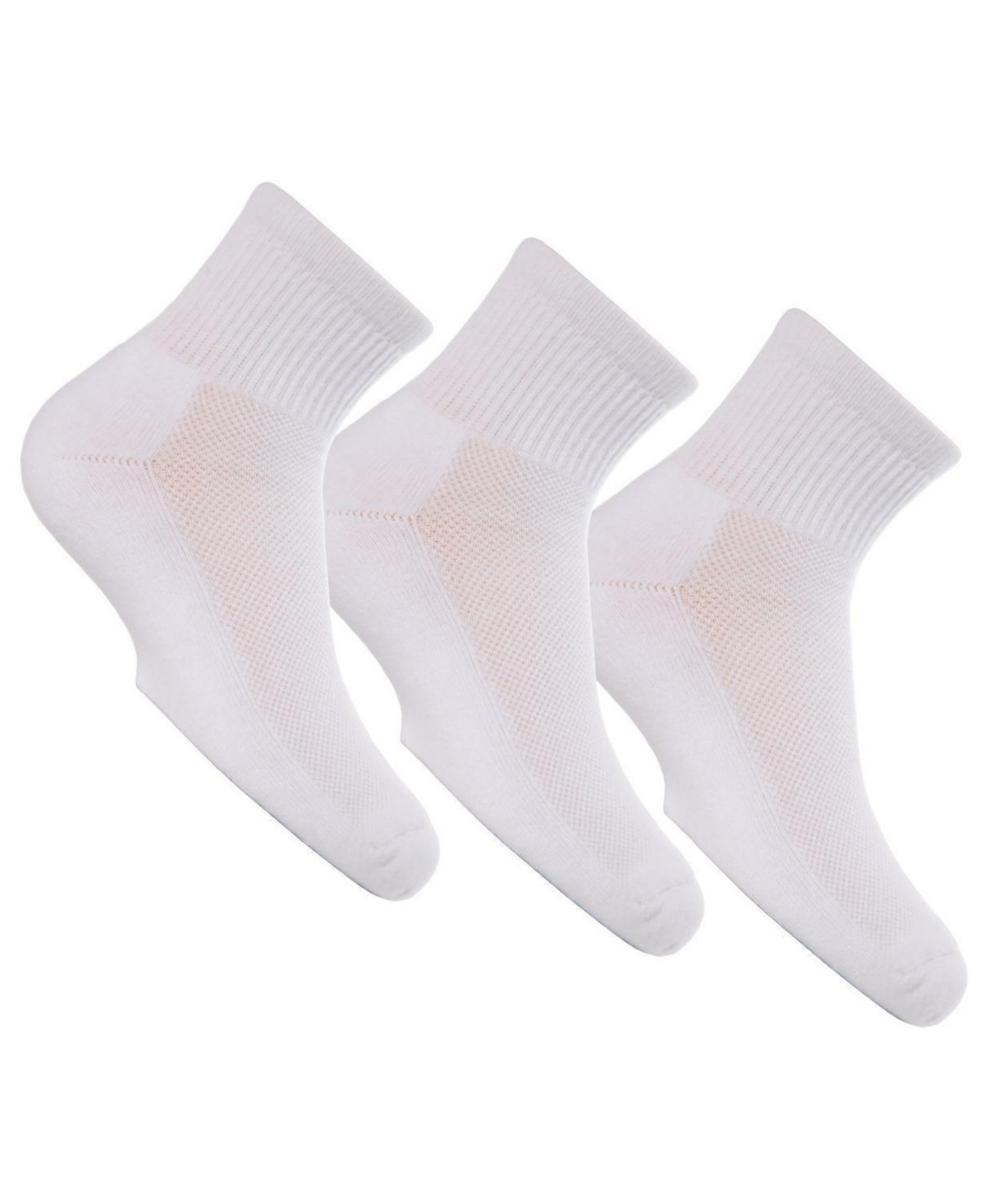 MeMoi Girls 3 Pairs Unisex Quarter-Crew Sport Socks - White-White-White