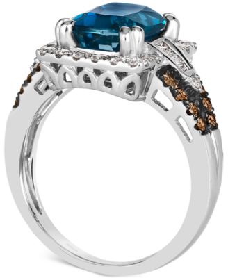Chocolatier&reg; Deep Sea Blue Topaz (2-1/2 ct. t.w.) & Diamond (5/8 ct. t.w.) Halo Ring in 14k White Gold