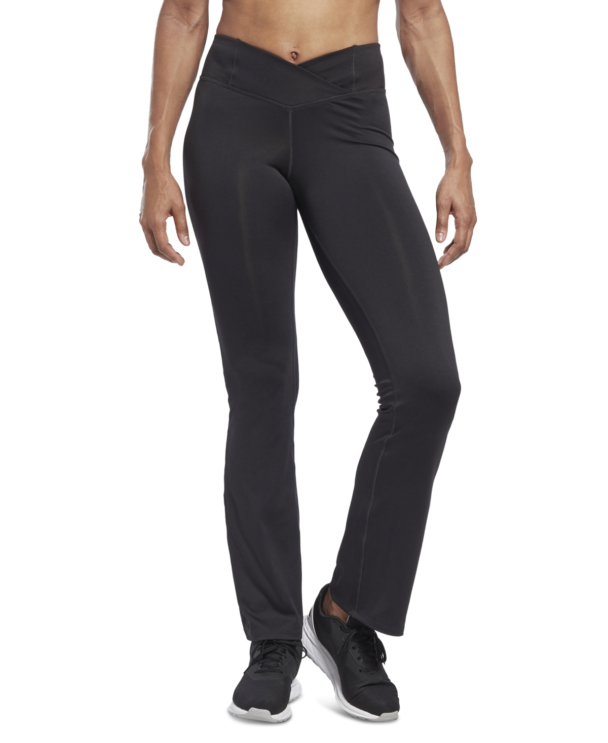 Shop Reebok Women's Workout Ready Crossover-waist Bootcut Pants In Night Black