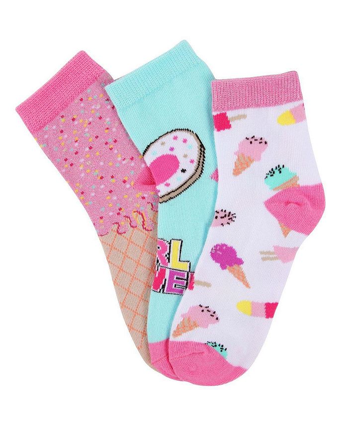 MeMoi 3 Pairs Girl's Ice Cream Cotton Blend Ankle Socks - Macy's