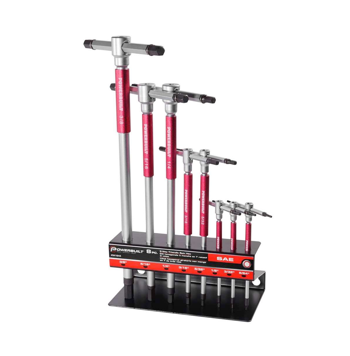 8 Piece Sae T-Handle Hex Key Wrench Set with Storage Rack - Red