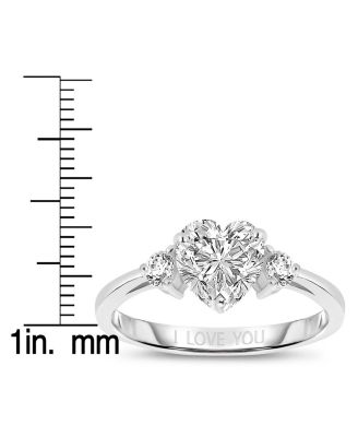 Sterling Silver Heart and Round Clear Cubic Zirconia's Three-Stone "I Love You" Ring