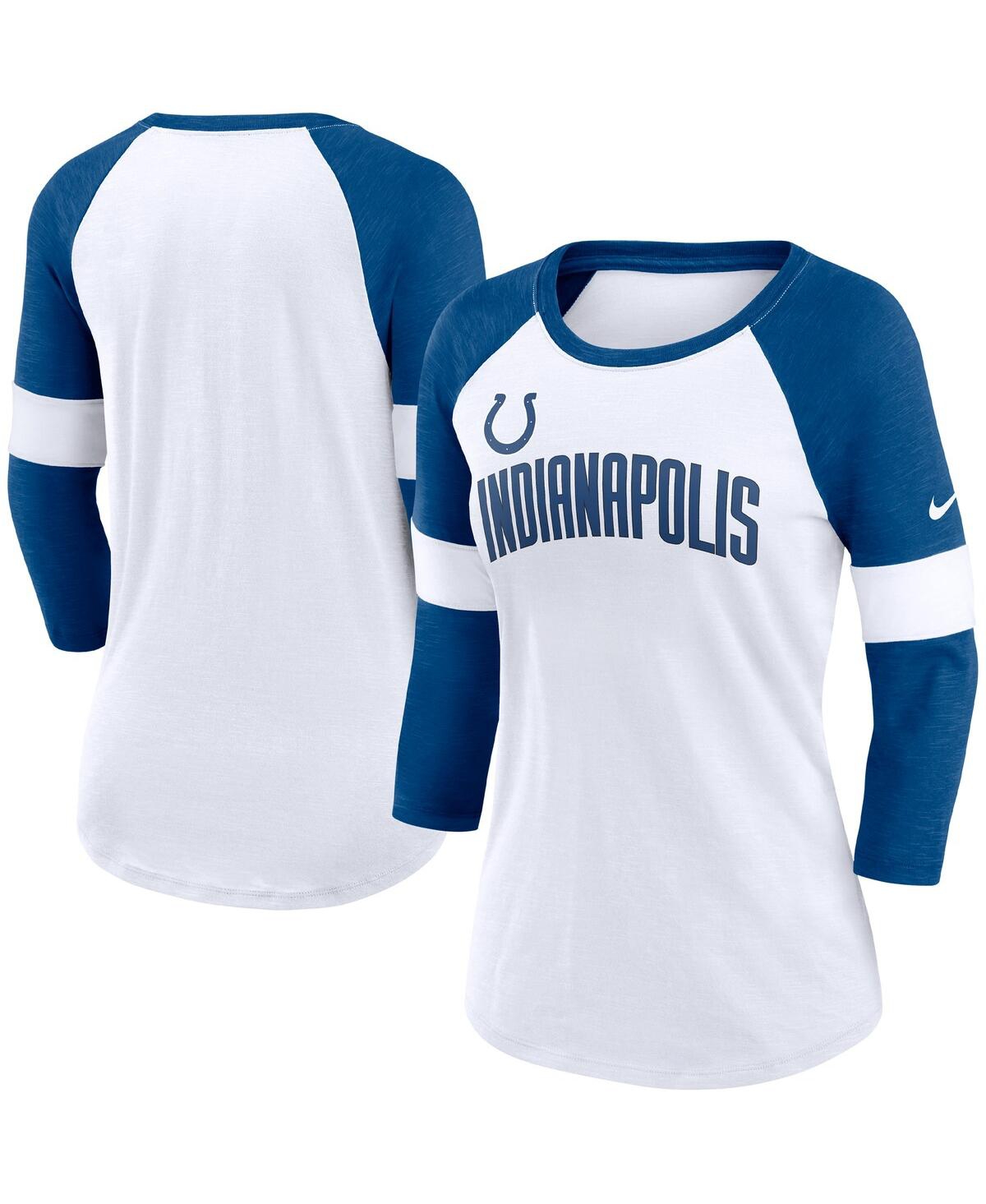 Nike Women's  Indianapolis Colts White, Heathered Royal Football Pride Slub 3/4 Raglan Sleeve T-shirt In White,heather Royal