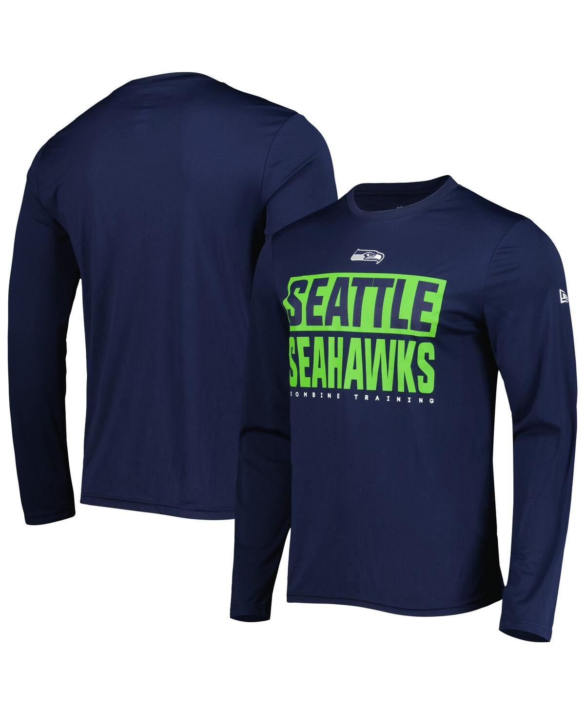 Shop New Era Men's  College Navy Seattle Seahawks Combine Authentic Offsides Long Sleeve T-shirt