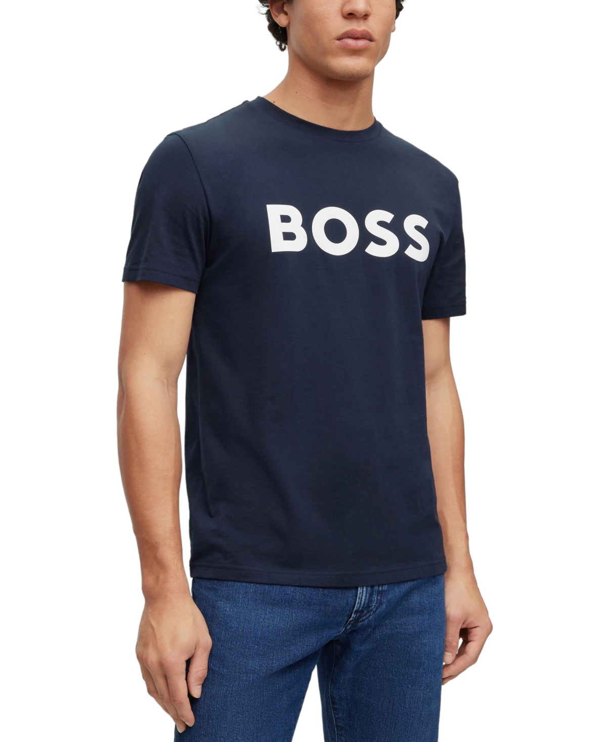 Hugo Boss Cotton-jersey T-shirt With Rubber-print Logo In Dark Blue
