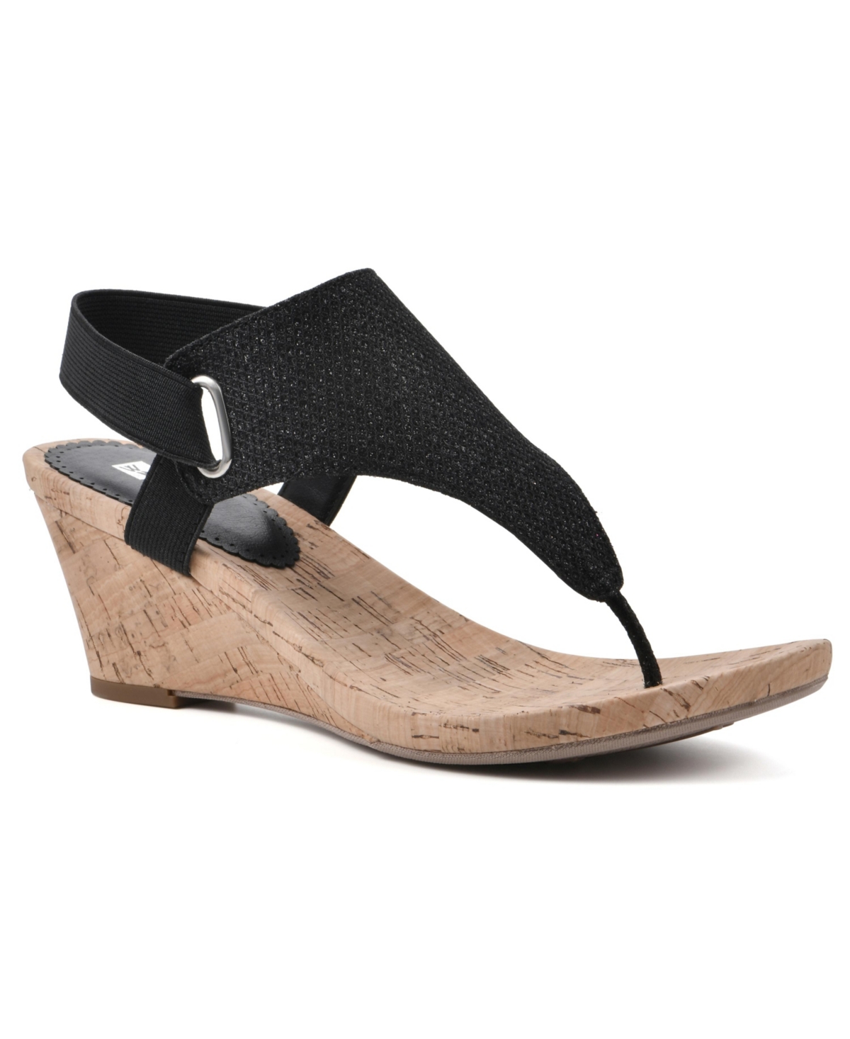 White Mountain All Good Womens Canvas Striped Wedges In Black,glitter