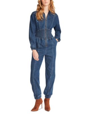 Steve Madden - Women's Nissa Distressed Smocked-Waist Denim Jumpsuit