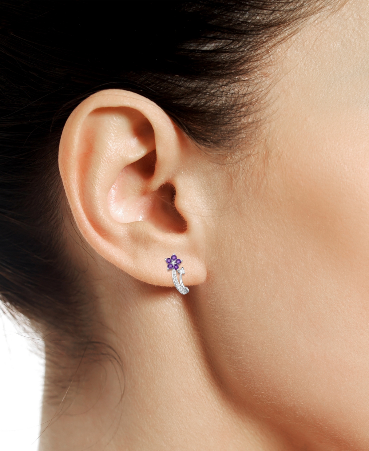 3-Pc. Set Amethyst (1 ct. t.w.) & Lab-Grown White Sapphire (3/8 Flower Pendant Necklace, Stud Earrings, Ring Sterling Silver (Also A