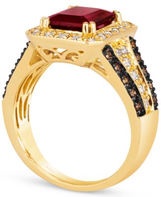 Pomegranate Garnet (2-1/2 ct. t.w.) & Diamond (3/4 ct. t.w.) Halo Multirow Ring in 14k Gold