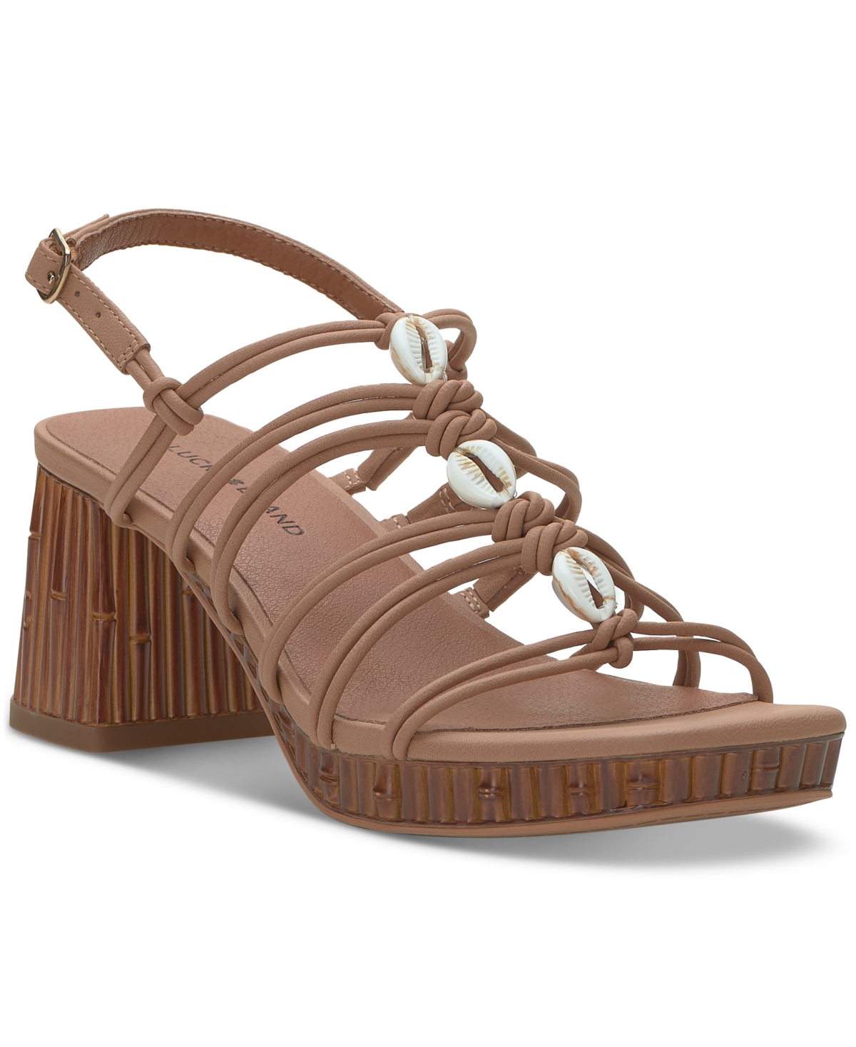 LUCKY BRAND WOMEN'S BASSIE STRAPPY SHELL-TRIMMED SANDALS