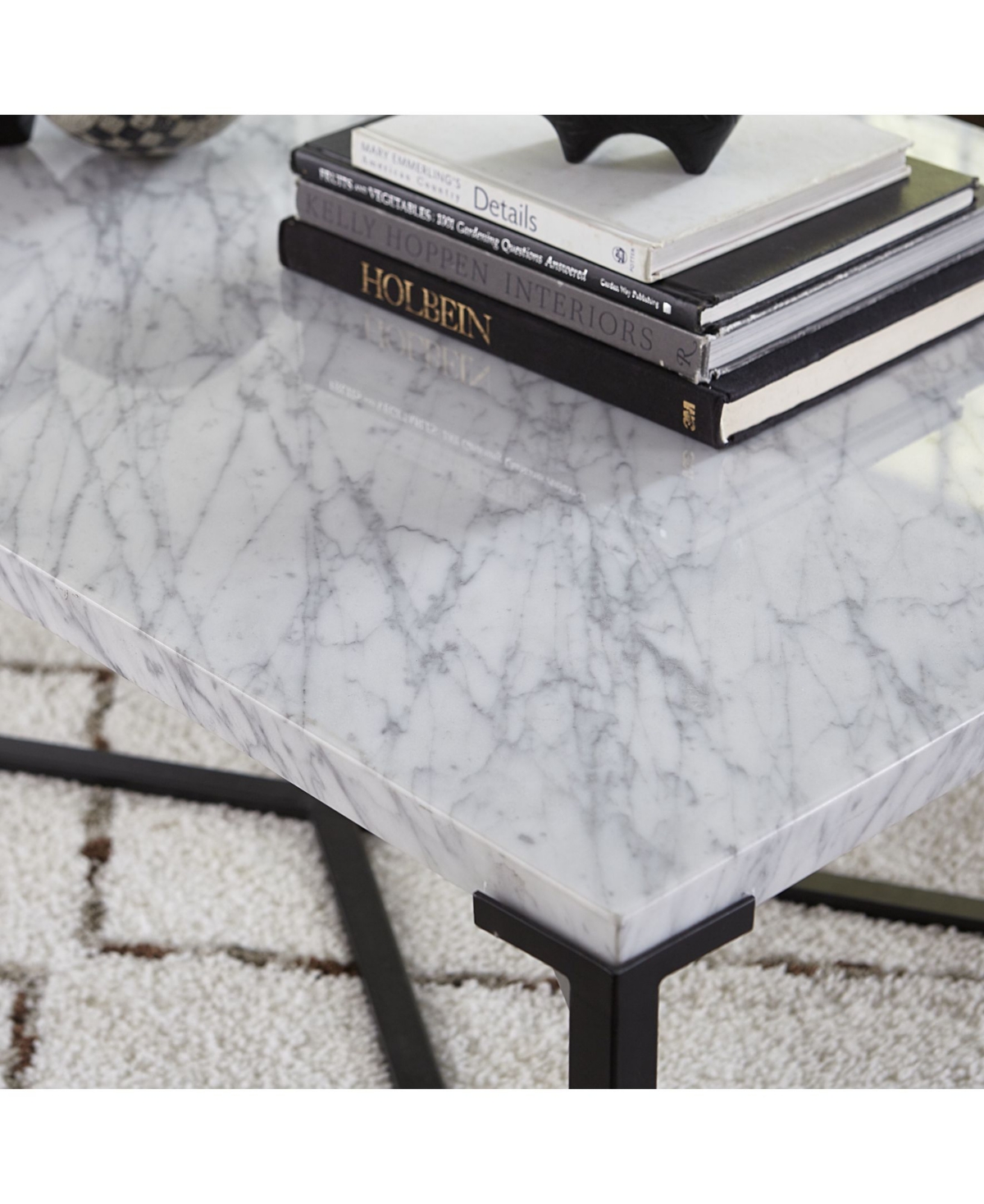 Saxon Coffee Table - White Marble and Black Metal