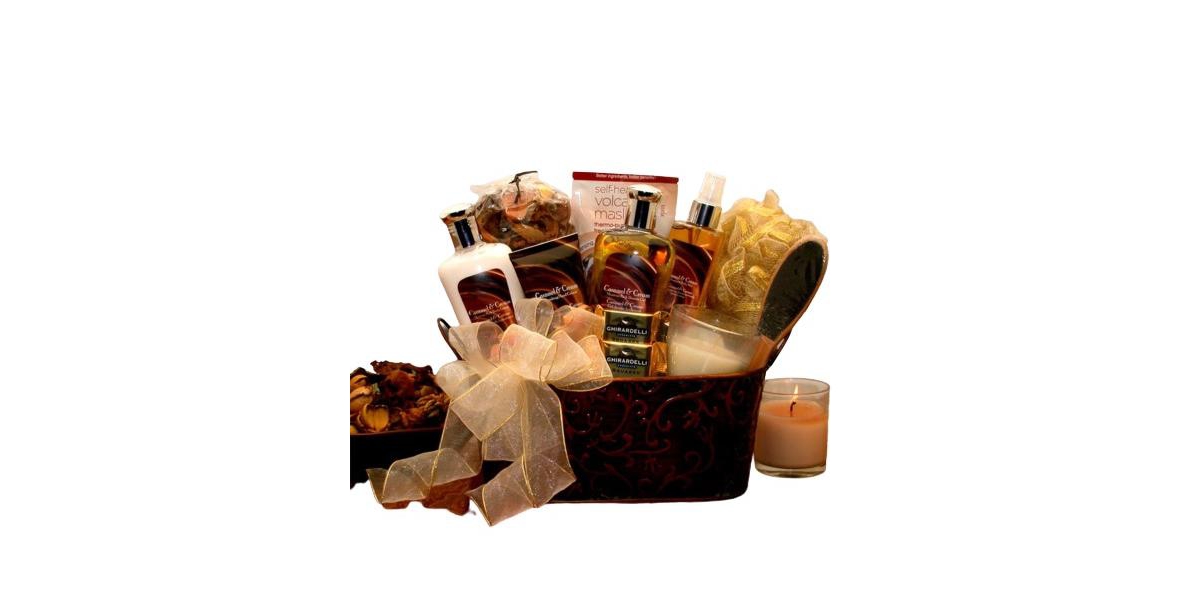 Gbds Caramel & Creme Bliss Spa Gift Basket - spa baskets for women gift - 1 Basket