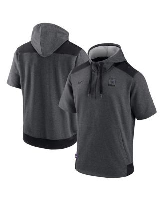 Men's Heathered Charcoal, Black Colorado Rockies Authentic Collection Dry Flux Performance Quarter-Zip Short Sleeve Hoodie