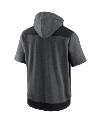 Men's Heathered Charcoal, Black Milwaukee Brewers Authentic Collection Dry Flux Performance Quarter-Zip Short Sleeve Hoodie