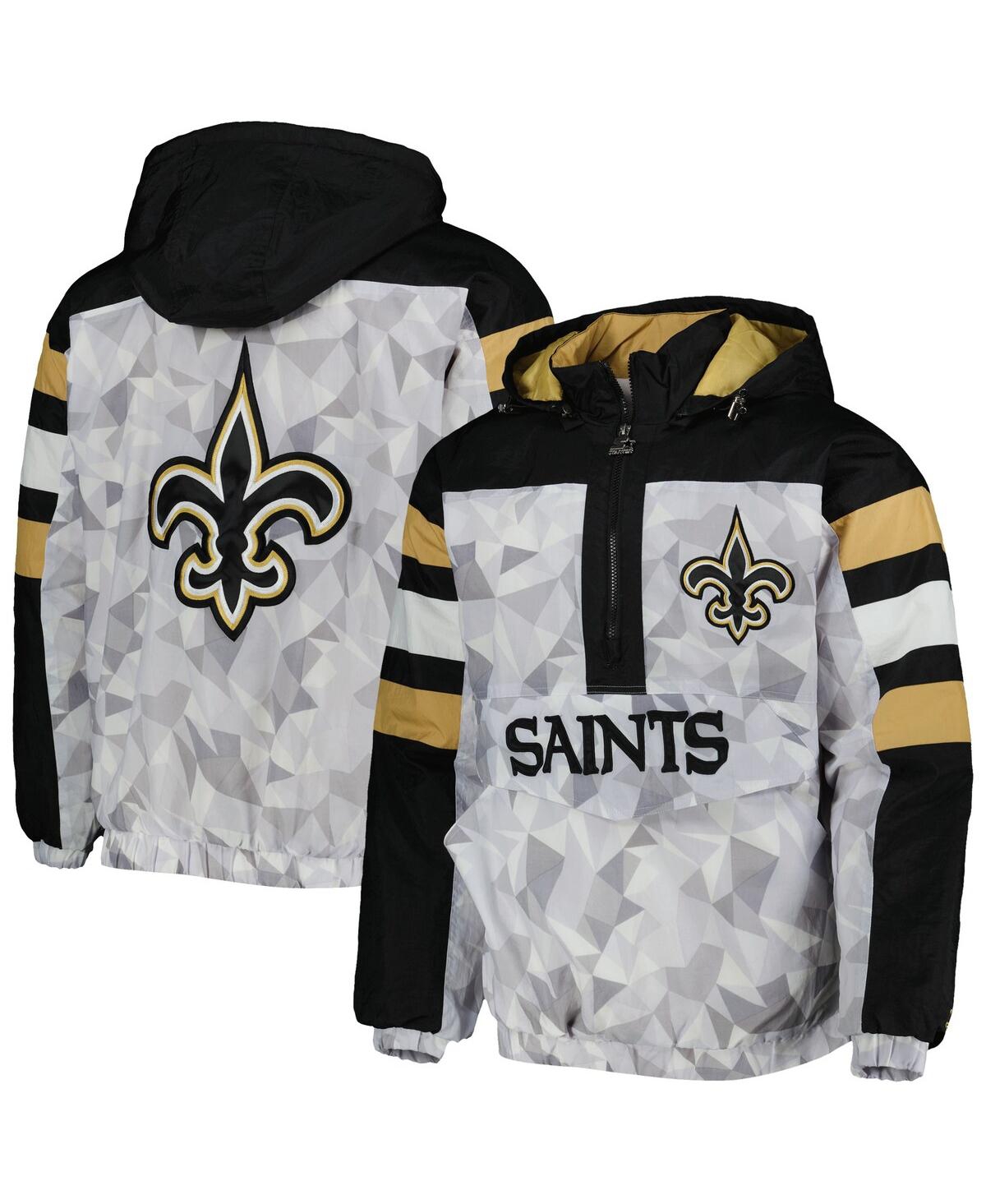 Men's Starter Black New Orleans Saints Thursday Night Gridiron Raglan Half-Zip Hooded Jacket - Black