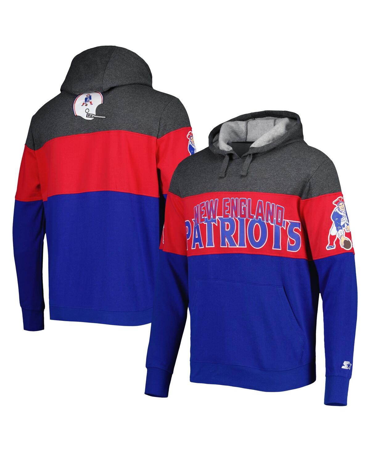 Men's Starter Royal, Heather Charcoal New England Patriots Extreme Vintage-Like Logos Pullover Hoodie - Royal, Heather Charcoal