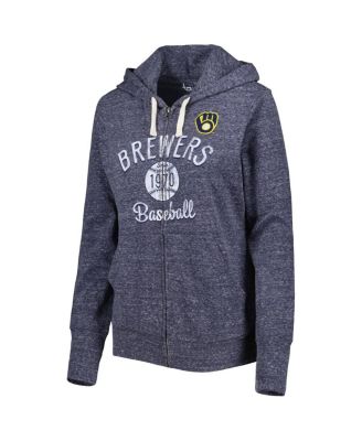Women's Navy Milwaukee Brewers Training Camp Tri-Blend Full-Zip Hoodie