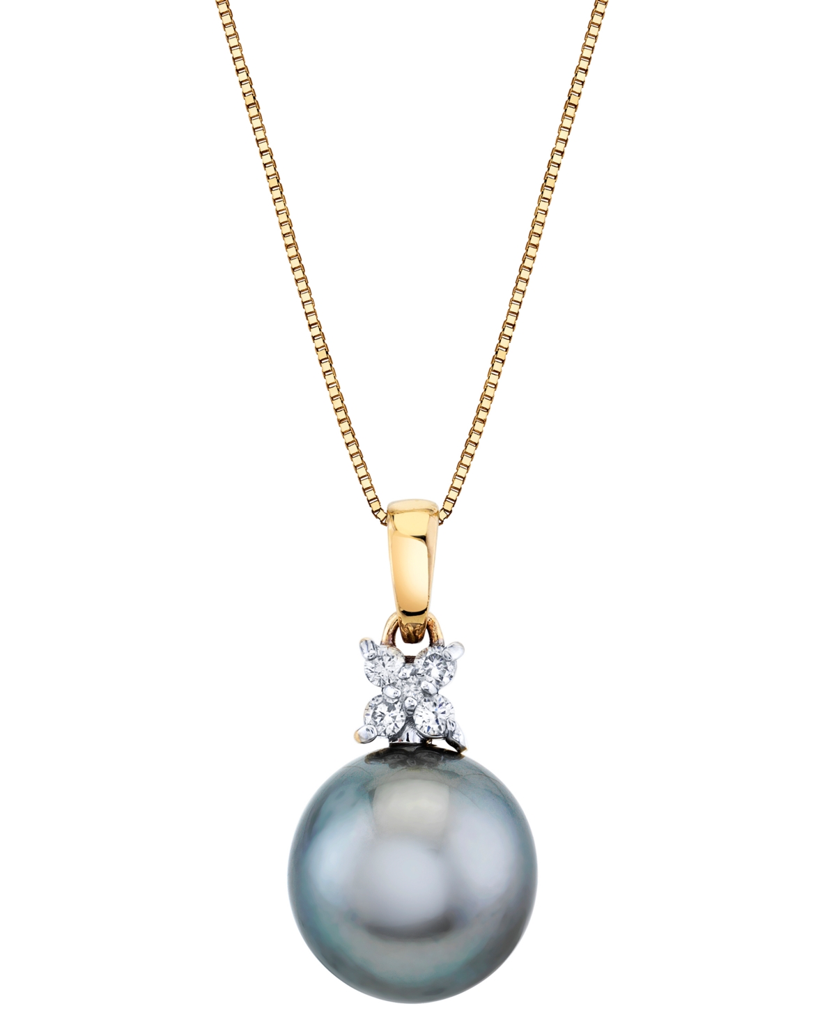 Macy's Cultured Tahitian Pearl (11mm) & Diamond (1/10 Ct. T.w.) 18" Pendant Necklace In 14k Gold