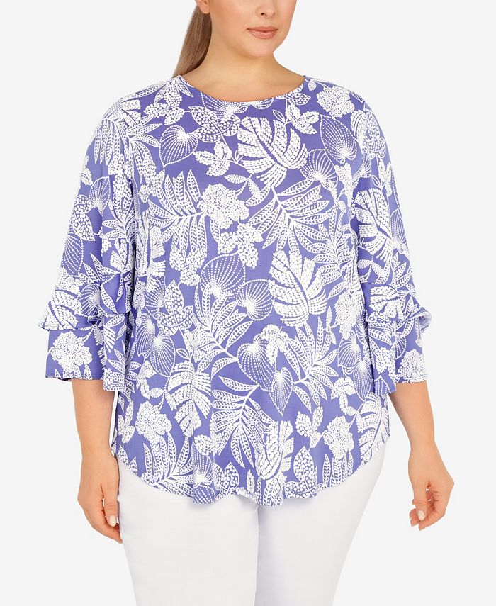 Ruby Rd. Plus Size Knit Rainforest Fern Print Top - Macy's