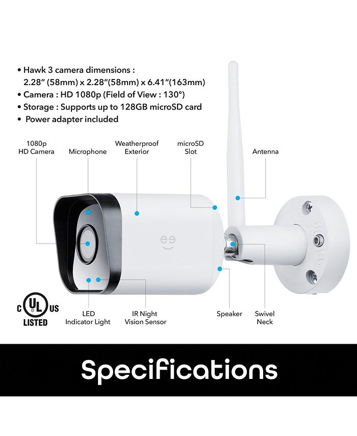 Geeni Hawk 3 HD 1080p Outdoor Security Camera, IP66 Weatherproof WiFi ...