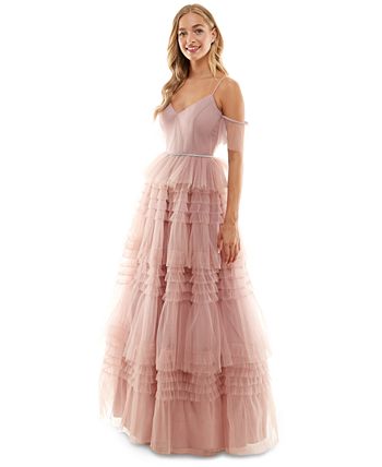 Say Yes to the Prom Juniors' Pleated Mesh Tiered Gown, Created for Macy ...