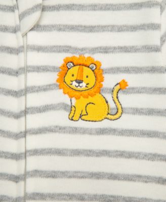 Baby Boys Long Sleeved Striped Lion Footed Coverall