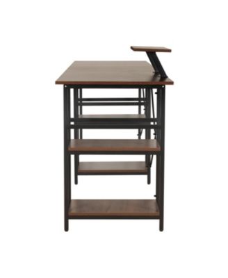 Wood L-Shape with Storage Shelves Industrial Desk