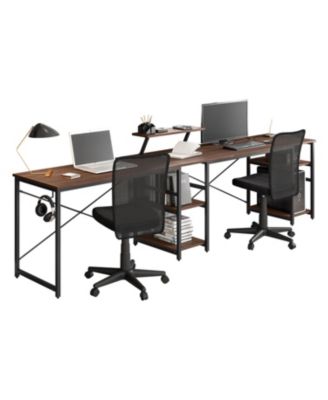 Wood L-Shape with Storage Shelves Industrial Desk