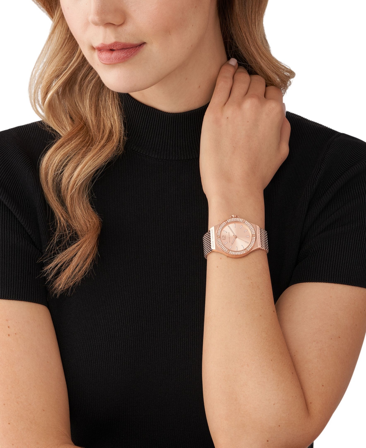 Shop Michael Kors Women's Lennox Three-hand Rose Gold-tone Stainless Steel Bracelet Mesh Watch, 37mm