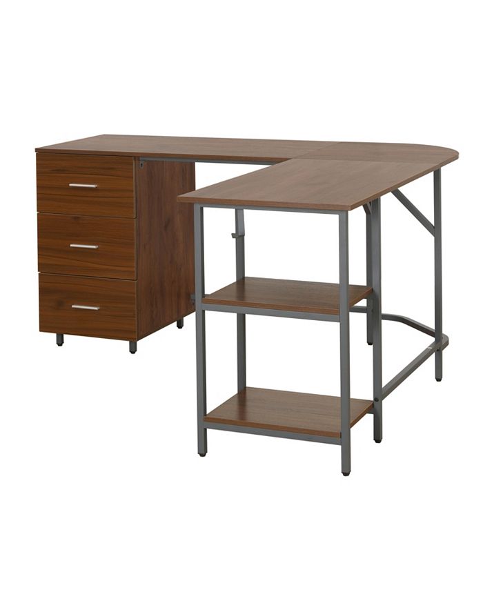 Techni Mobili Wood L-Shape Home Office with Storage Two-Tone Desk ...