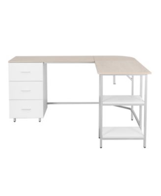 Wood L-Shape Home Office with Storage Two-Tone Desk