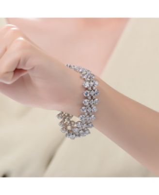 Sterling Silver White Gold Plated Clear Cubic Zirconia Modern Tennis Bracelet