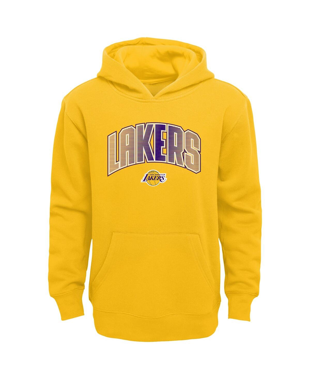 Outerstuff Little Boys And Girls Gold, Heather Gray Los Angeles Lakers Double Up Pullover Hoodie And Pants Set In Gold,heather Gray