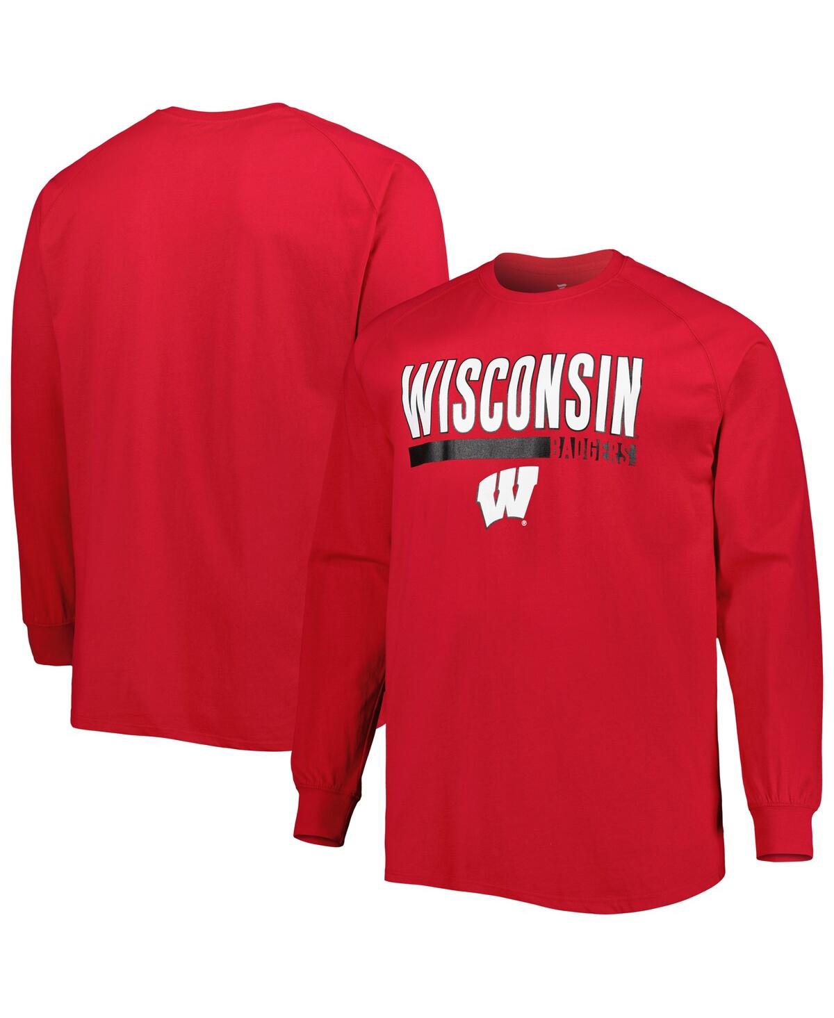 Men's Red Wisconsin Badgers Big and Tall Two-Hit Raglan Long Sleeve T-shirt - Red
