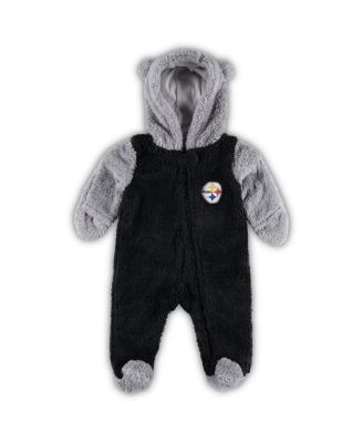 Newborn Infant Boys and Girls Black, Gray Pittsburgh Steelers Game Nap Teddy Fleece Bunting Full-Zip Sleeper
