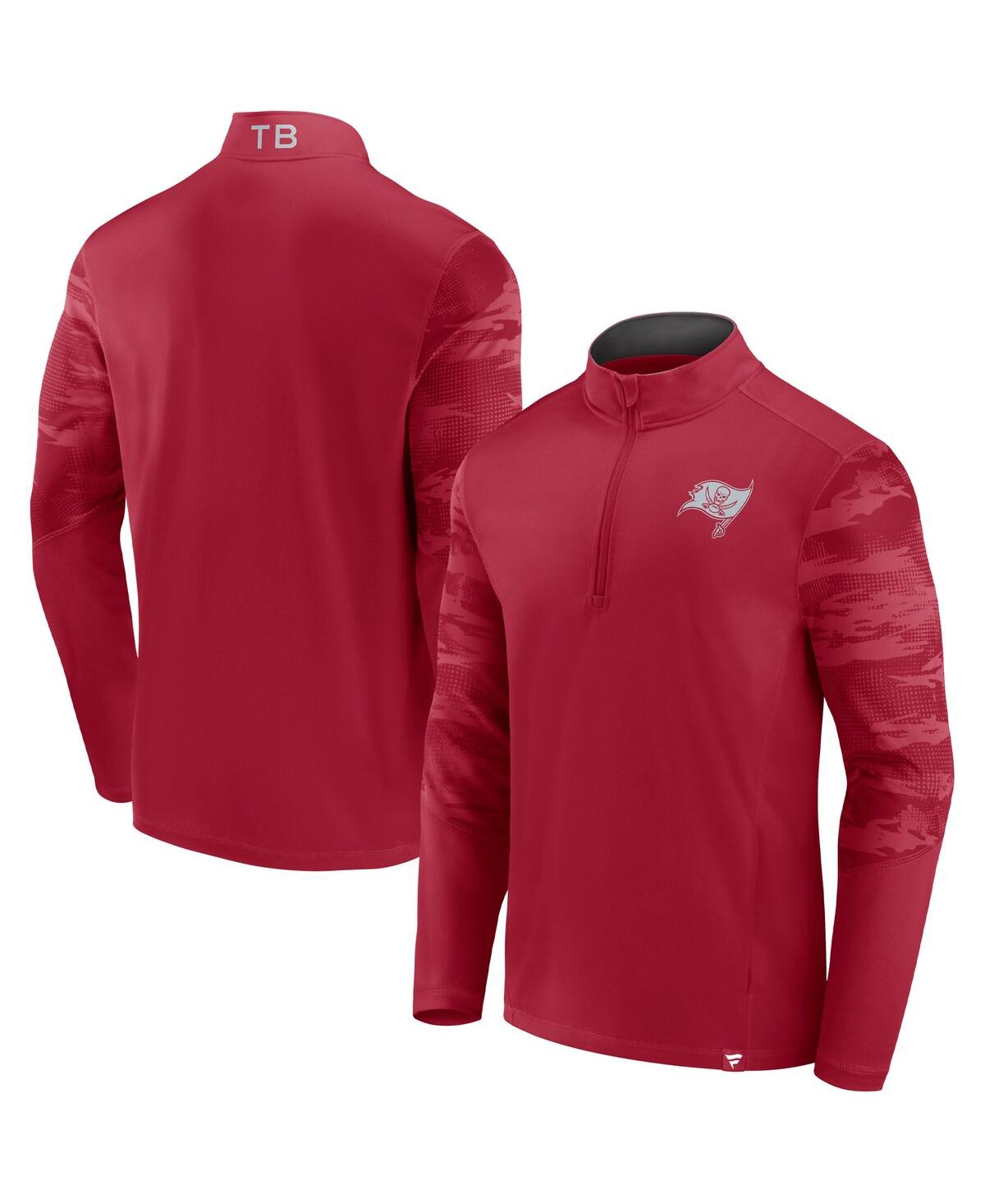 Shop Fanatics Men's  Red Tampa Bay Buccaneers Ringer Quarter-zip Jacket