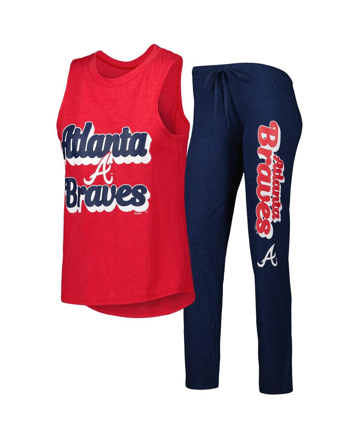 CONCEPTS SPORT WOMEN'S NAVY, RED ATLANTA BRAVES WORDMARK METER MUSCLE TANK TOP AND PANTS SLEEP SET 